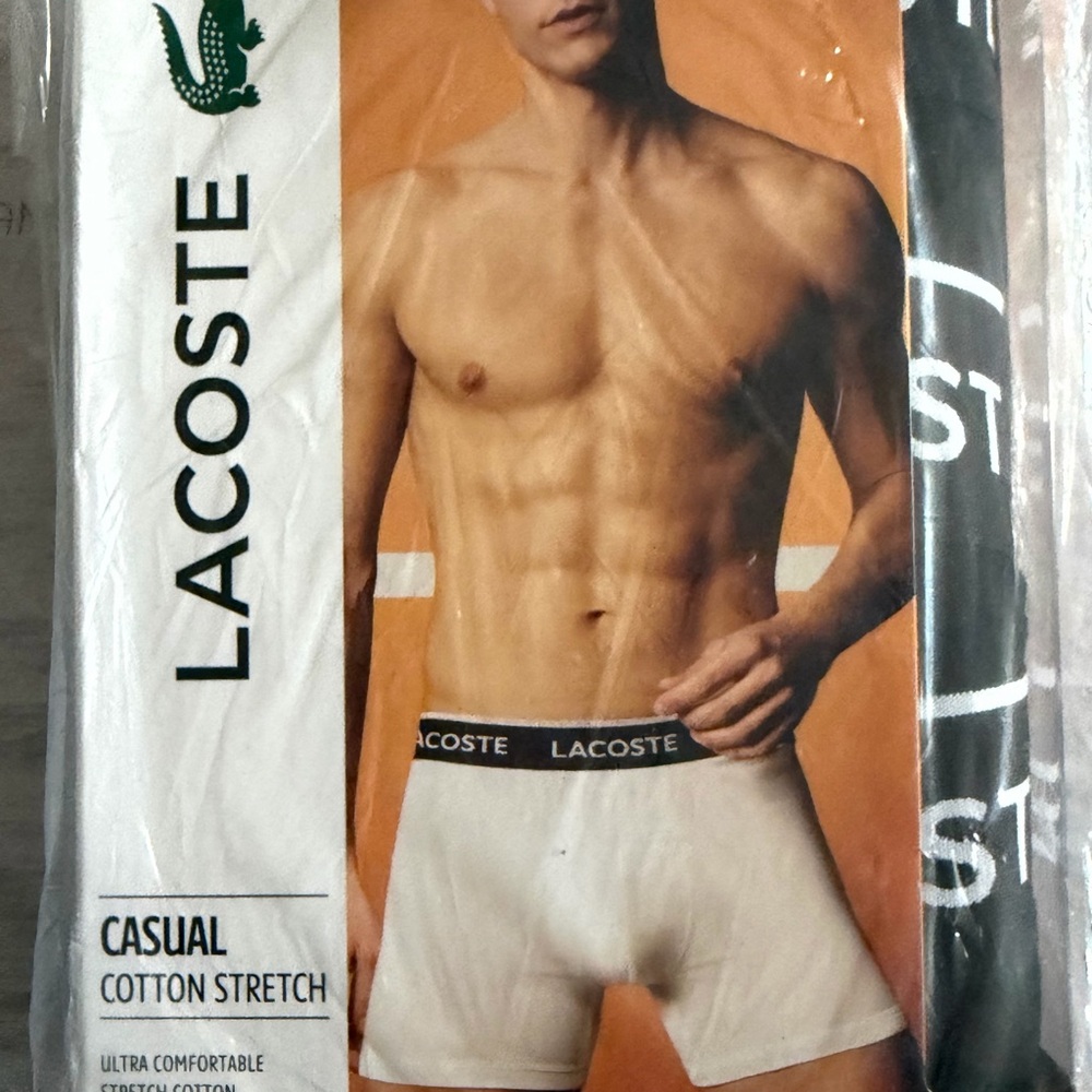 Lacoste Men’s White Cotton Stretch Boxer Briefs with Black Logo Waistband